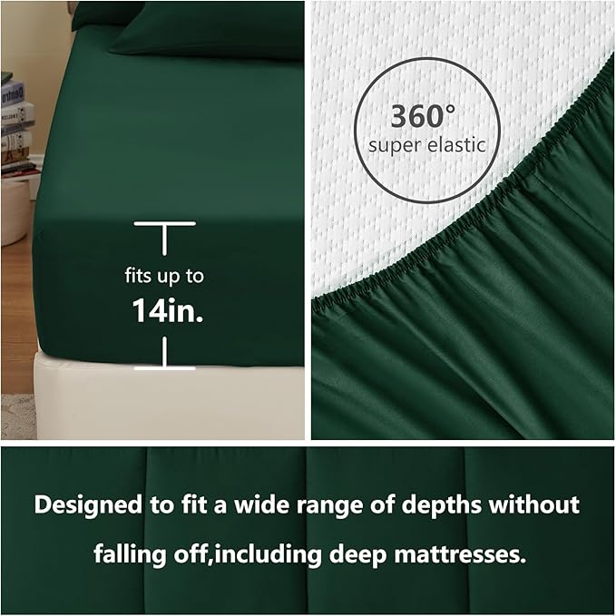 CozyLux King Size Comforter Set Emerald Green, 7 Pieces Bed in a Bag, Green Comforter King Size, All Season Bedding Sets with Stitch Quilted Comforter, Flat Sheet, Fitted Sheet, Pillowcases