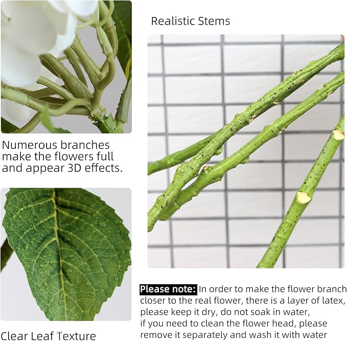 4pcs 21" Faux White Hydrangeas Artificial Flowers, Real Touch Silk Hydrangea Flowers with Stems for Bridal Wedding Bouquet Party Home Decor