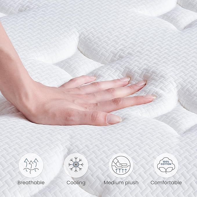 Twin Size Mattresses, 14 Inch Twin Mattress in a Box with Gel Memory Foam, Individually Pocketed Springs for Pressure Relief and Back Pain Relief-Medium Plush