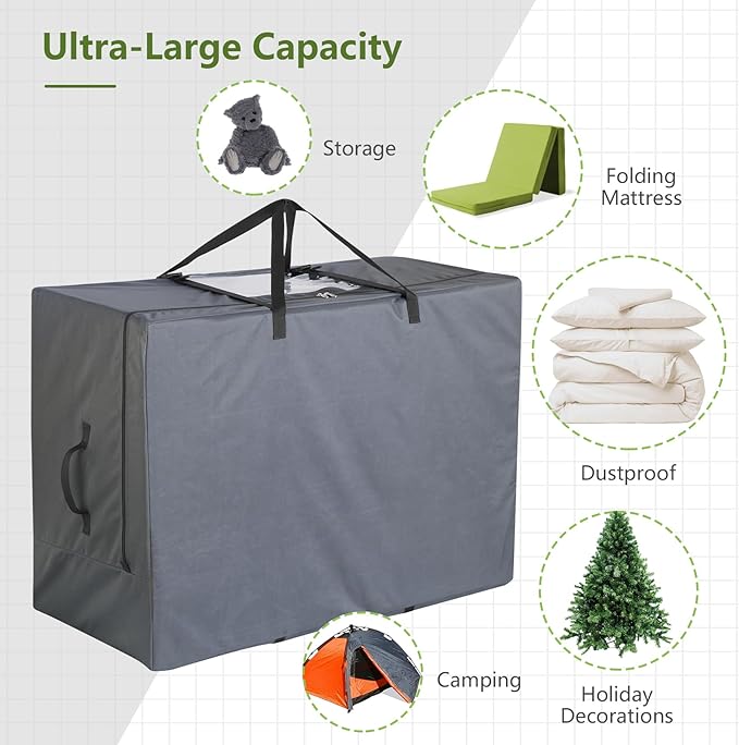 Cuddly Nest Folding Mattress Storage Bag - Heavy Duty Carry Case for Tri-Fold Guest Bed (Fits 4" Twin & Twin XL, Grey)
