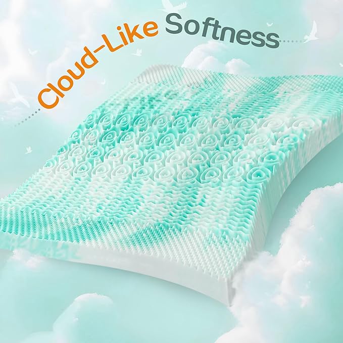 SINWEEK 1.5 Inch Mattress Topper 5-Zone Memory Foam Mattress Topper Pressure Relieve Soft Mattress Pad, CertiPUR-US Certified, Full Size, Green