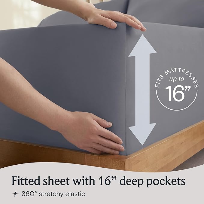 LuxClub 4 PC California King Size Sheet Set Deep Pockets Wrinkle Free Cooling Sheets Machine Washable Hotel Bedding Silky Soft - Light Grey California King