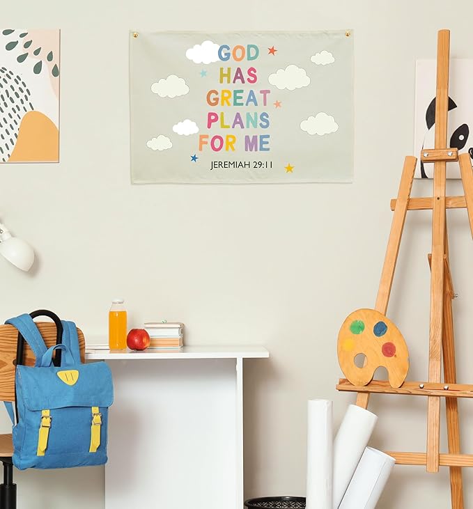 Christian Bible Verse Scripture Rectangular Banner Flag Wall Sign Decor Gift for Baby Boy Girl Kid-Nursery Baby Room Bedroom Decor-Baby Shower,Birthday Christmas Gift-God Has Great Plans