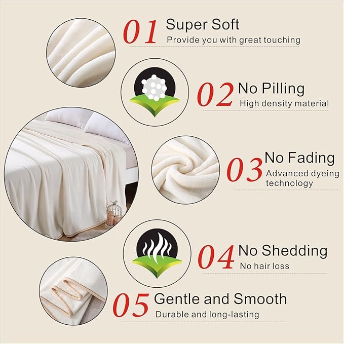 Richave 350GSM Fleece Blankets Twin Size for The Bed Warm Sofa Blanket 66" x 90"(Ivory Twin)