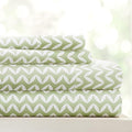 Linen Market Double-Brushed Patterned Microfiber California King Sheet Set 4 Piece – OEKO-TEX Certified Ultra Soft & Wrinkle-Free - 16" Deep Pocket Sheets Easy Care Cal-King Size - Puffed Chevron Sage