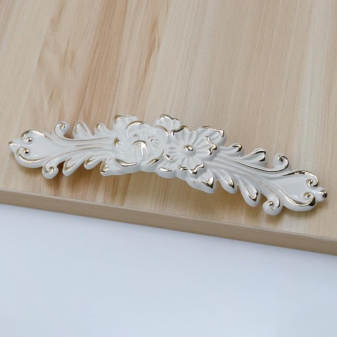 2Pcs Euro Rose Decorative Cabinet Pull Handles, Ivory White, Zinc Alloy, 5" Hole Center