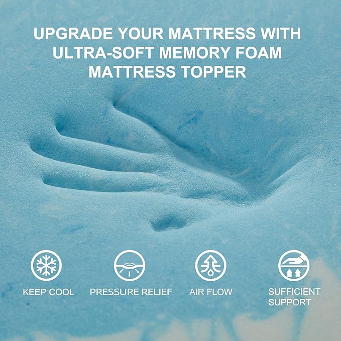 SINWEEK 1.5 Inch Mattress Topper 5-Zone Memory Foam Mattress Topper Pressure Relieve Soft Mattress Pad, CertiPUR-US Certified, Full Size Blue