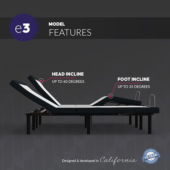 Blissful Nights Twin XL e3 Adjustable Bed Base Frame with Head and Foot Incline, Wireless Remote Control, Easy Assembly, 10 Year Warranty