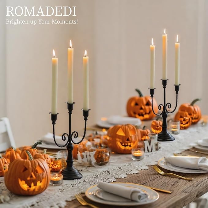 Romadedi Candelabra Black Candle Holders: 3 Arm Halloween Candlestick Holder11.8 Gothic Home Decor for Party Table Centrepiece Mantel Christmas, Set of 6