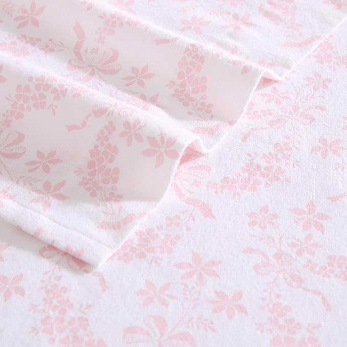 Laura Ashley - Flannel Sheets Queen Size, Anti-Pilling & Wrinkle Resistant Cotton, Touchably Soft for All-Season Comfort - Bed Sheets with Matching Pillowcases & Fitted Sheet (Antoinette Pink)