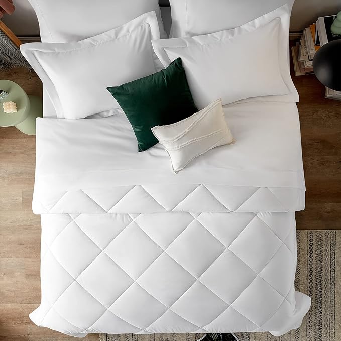 CozyLux Twin Comforter Set with Sheets White - 5 Pieces Bed in a Bag Twin, All Season Bed Set for Girls and Boys, Bedding Set with Down Alternative Comforter, Sheets, Pillowcase & Sham
