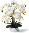 Ziwon Artificial Orchid Flowers & Plants Potted in Ceramic Pot, White Faux Phalaenopsis Orchids for Table Centerpiece, Realistic Fake Flower Arrangement for Home Office Decor Indoor