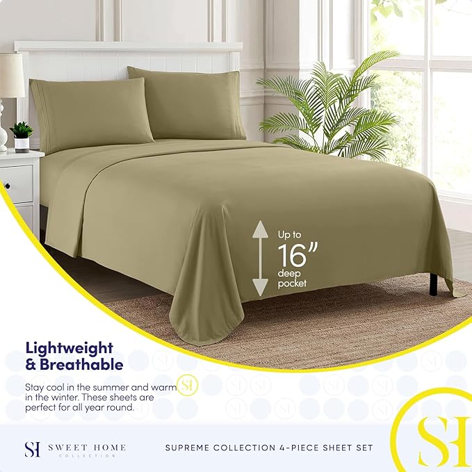 Twin XL Sheets - Breathable Luxury Sheets with Full Elastic & Secure Corner Straps Built In - 1800 Supreme Collection Extra Soft Deep Pocket Bedding Set, Sheet Set, Twin XL, Sage