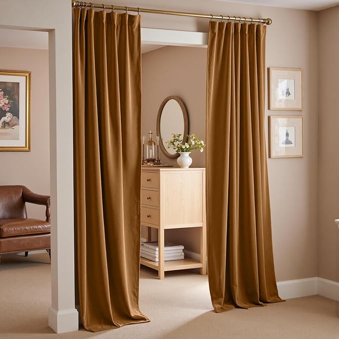 Lazzzy Velvet Blackout Curtains Thermal Insulated Room Window Drapes Super Soft Luxury Curtains for Living Room Bedroom Rod Pocket 2 Panels, Gold Brown, 52" W x 102" L