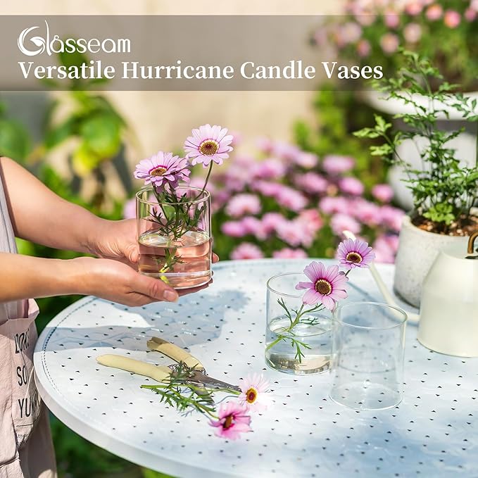 Glasseam Hurricane Glass Candle Holder Set of 6, Cylinder Clear Candle Holders for Pillar Candles, Modern Cylinder Vases for Floating Candles, Vases for Centerpiece Wedding Table Decorations, 4inch