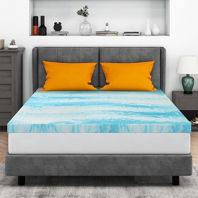 Mattress Topper Full, 4 Inch Gel Memory Foam Bed Topper for Full Size Bed, CertiPUR-US Certified, Blue