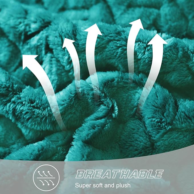 Exclusivo Mezcla Fleece Throw Blanket for Couch, 50x70 Inches Soft Cozy Jacquard Flannel Blankets, Lightweight Fuzzy Plush Warm Throws for Winter, Teal