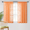 MYSKY HOME Orange Sheer Short Curtains with Pom Pom for Small Windows Bedroom Nursery Kids Girls Room Curtains Cafe Kitchen Light Filtering Boho Drapes, Rod Pocket,38 x 54 Inches, 2 Panels
