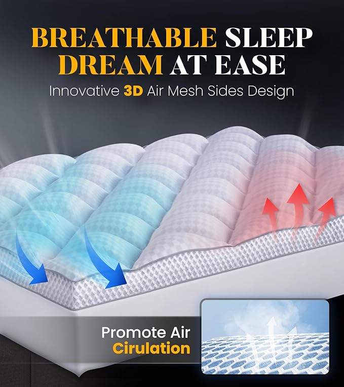 3 Inch Ultra-Fluffy Memory Foam Mattress Topper Full for Back Pain, Extra Soft Pillow Top Full Mattress Topper with 4X Support, Mattress Pad with Breathable Air Mesh Sides, 6-21'' Deep Pocket