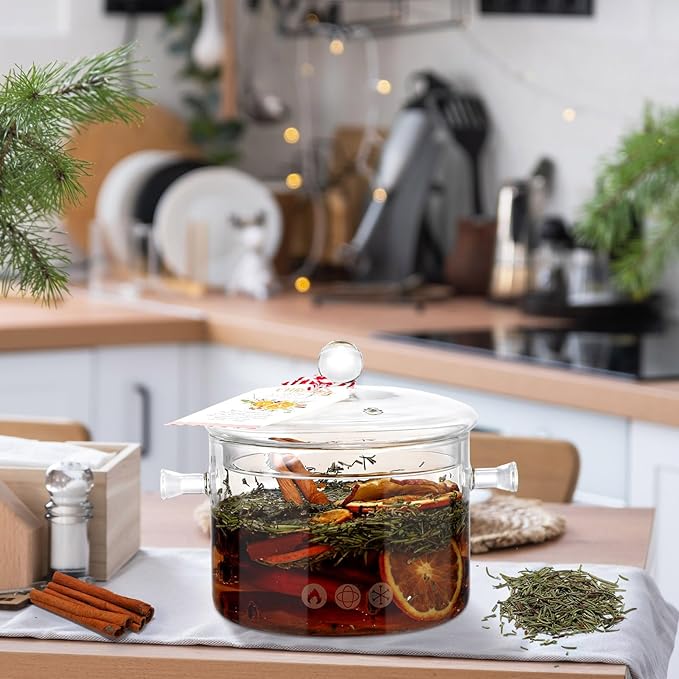 8 Pcs Christmas Stovetop Potpourri Simmer Pot Set Include Potpourri Kit Clear Glass Simmer Pot Stovetop Instruction Tags Holiday DIY Crafting Kit for Home Xmas Party Gift Decor