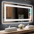 LED Bathroom Mirror, 60"X28" with Front and Backlit, Anti-Fog, Large Bathroom Vanity Mirror for Wall, Memory Function, Stepless Dimmable, Tempered Glass (Horizontal/Vertical)