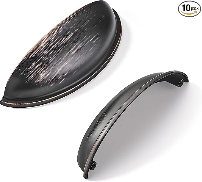 khtumeware 10 Pack 3-1/2" Drawer Pulls Oil Rubbed Bronze Cabinet Cup Pulls Kitchen Hardware Cabinet Handles Drawer Handles Knobs 3.5 inch Hole Center