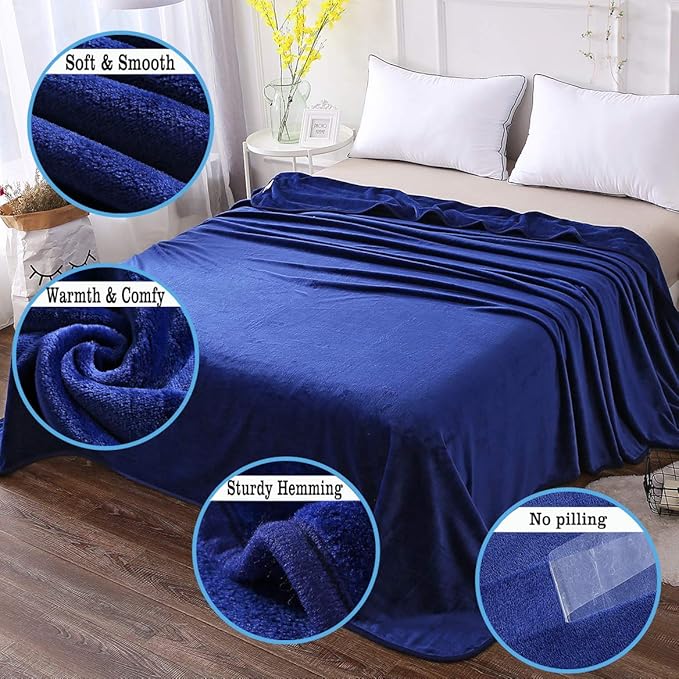 Soft Queen Size Blanket All Season Warm Fuzzy Microplush Lightweight Thermal Fleece Blankets for Couch Bed Sofa,90x90 Inches,Royal Blue