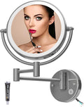 Wall Mounted Makeup Mirror with Lights Hardwired, 1/5X Magnifying Double Sided Touch Dimming, 360 Rotation Extension Arm Shaving Light up Mirror for Bathroom, Chrome