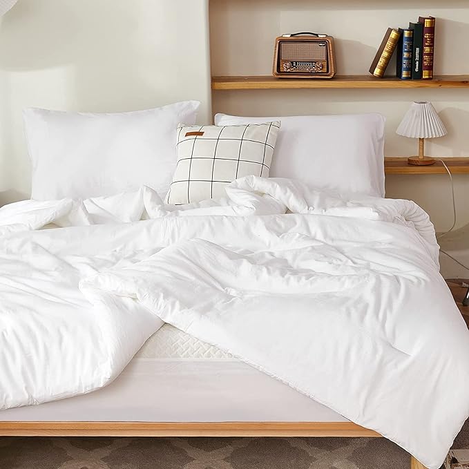 Litanika White Oversized King Comforters Super King Size, 3 Pieces Lightweight Solid Bedding Comforter Set, All Season Fluffy Bed Set (120x120In Comforter & 2 Pillowcases)