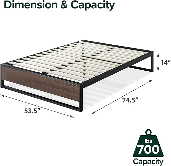 ZINUS GOOD DESIGN Award Winner Suzanne 14 Inch Bamboo and Metal Platforma Bed Frame, No Box Spring Needed, Wood Slat Support, Grey Wash, Full
