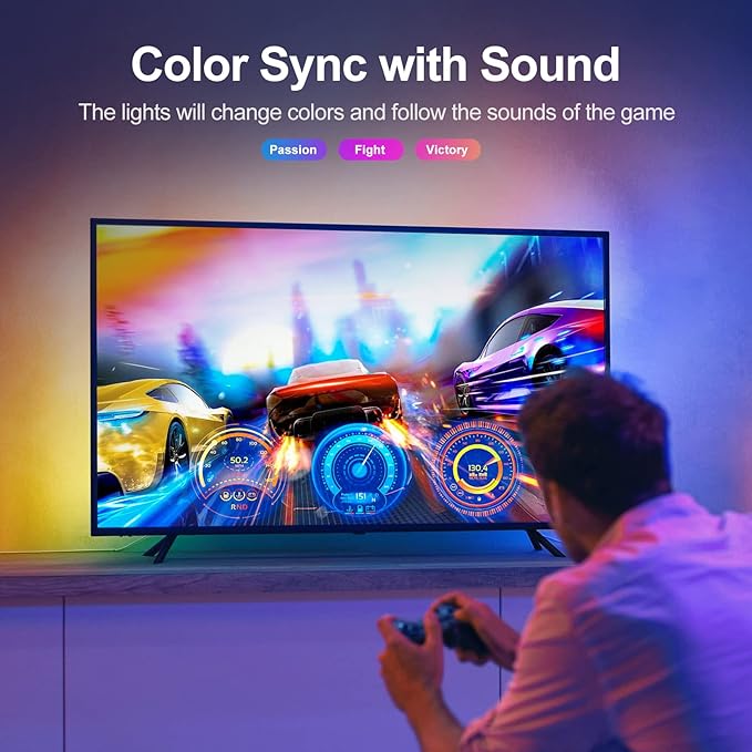 TV LED Strip, 3.28ft Smart RGB LED Lights for 24-32 Inch TVs, Music Sync Bluetooth App & Remote Control, USB-Powered for Gaming, Bedroom, PC, Home Theater