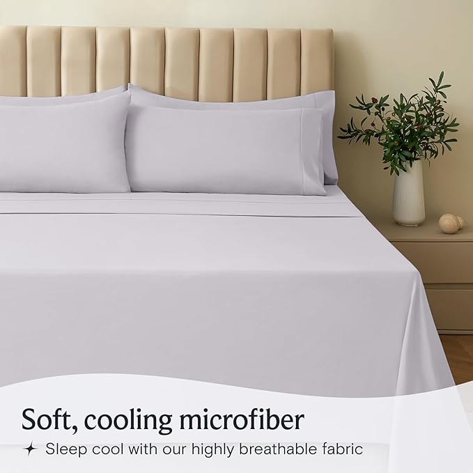 LuxClub 4 PC Sheet Set Bed Sheets Deep Pockets 16" Eco Friendly Wrinkle Free Cooling Machine Washable Hotel Bedding Silky Soft - Dove Gray King