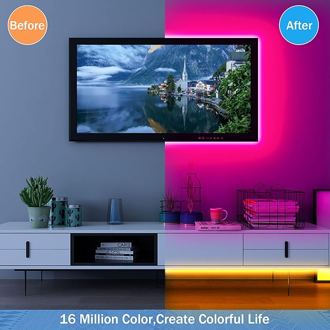 KEELIXIN LED Lights Music Sync RGB LED Strip Lights with APP & Remote Control (50ft)