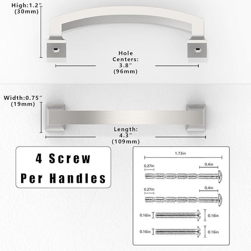 10 Pack Brushed Satin Nickel Cabinet Pulls 3.75 Inch(96mm) Kitchen Cabinet Handles Solid Zinc Alloy Cabinet Hardware Drawer Pulls