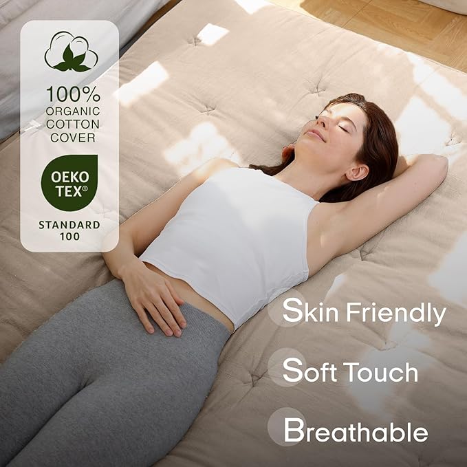 ZonLi Japanese Floor Futon Mattress Twin Size 75"x 39", 100% Cotton Cover 4'' Thicken Tatami Mattress, Foldable Sleeping Pad, Portable Dormitory Tatami Mat, Roll Up Floor Lounger Bed for Adult (Khaki)