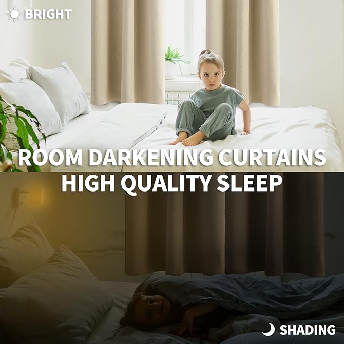 BGment Room Darkening Curtains for Bedroom - Grommet Thermal Insulated Window Treatments Light Blocking Curtains for Living Room, Set of 2 Panels, Each 46 x 63 Inch, Beige