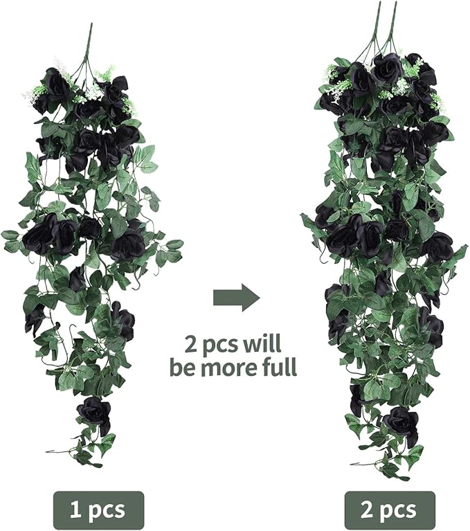 RECUTMS Artificial Rose Vine Hanging Plants 4Pieces 3.3Ft Flowers for Home Room Garden Wedding Indoor Outdoor Decoration (Black)
