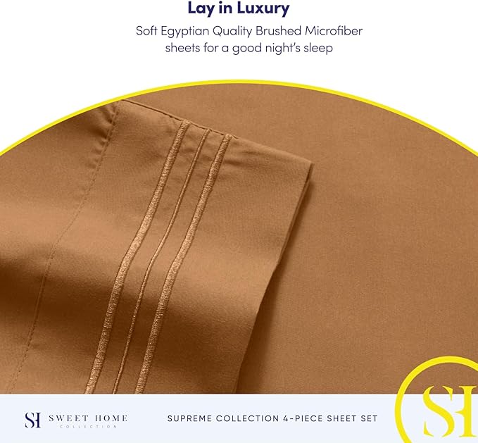 King Size Sheets - Breathable Luxury Bed Sheets with Full Elastic & Secure Corner Straps Built In - 1800 Supreme Collection Extra Soft Deep Pocket Bedding Set, Sheet Set, King, Mocha