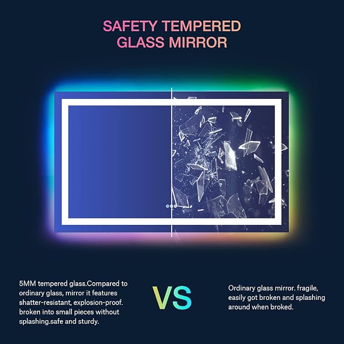 LOAAO 72X32 Inch RGB LED Bathroom Mirror with Lights, Anti-Fog, Dimmable Lighted Bathroom Vanity Mirror, Colorful Multiple Light Modes, RGB Backlit + Front Light, Memory Function
