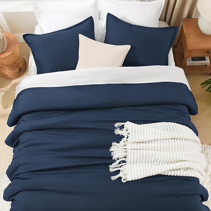 Litanika California King Comforter Set Navy Blue - 3 Pieces Cal King Lightweight Soft Plain Bed Comforter, Oversized Down Alternative Bedding Set - Machine Washable (104x96In, 2 Pillowcases)
