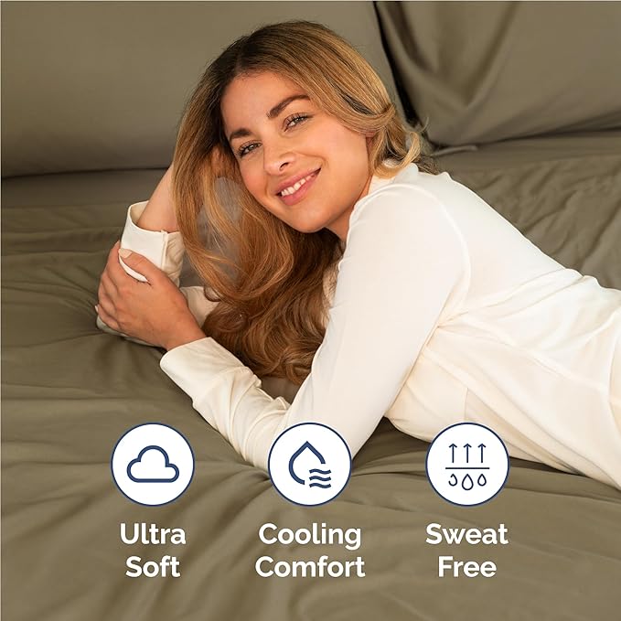 Full 6 Piece Sheet Set - Comfy Breathable & Cooling - Ultra Soft Hotel Luxury Bedding Set with 8-16 Inch Deep Pockets - 1 Flat & 1 Fitted Sheet & 4 Pillowcases - Cozy, Wrinkle Free & Easy Care - Khaki