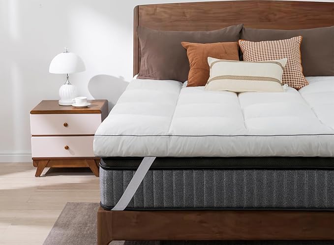 QUEEN ROSE Mattress Topper King, Extra Soft Pillow Top King Mattress Topper, Cooling Thick Plush Bed Topper Snow Down Alternative, Baffle Box White, for Back Pain Relief