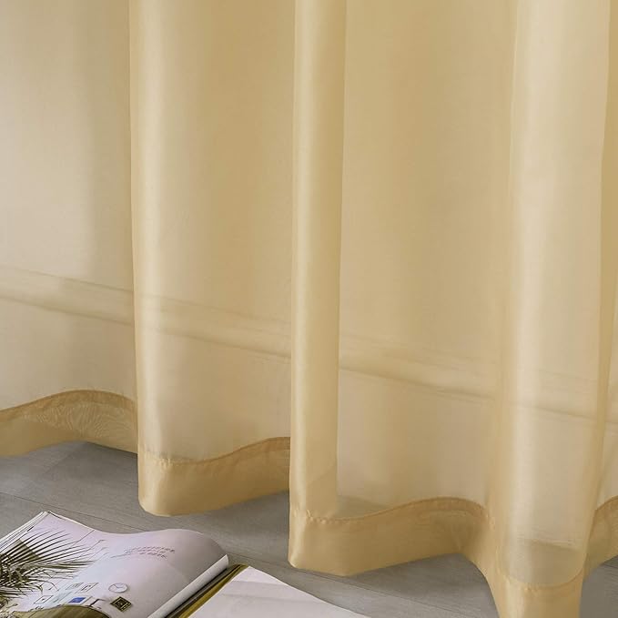 DUALIFE Tan Beige Sheer Curtain 108 Inch Length Light Brown Semi Voile Sheer Curtains Window Drapes for Living Room and Bedroom Window Treatments 2 Panels 52x108 Inches Long 9 FT Natural Taupe