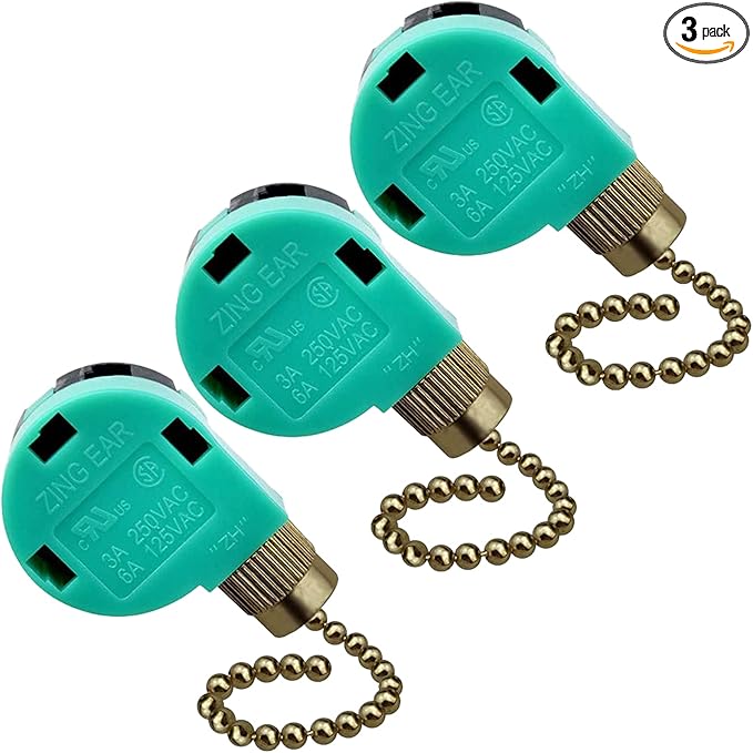 3 Pack Ceiling Fan 3 Speed 4 Wire Zing Ear ZE-268S6 Pull Chain Switch Replacement for Fan Light, Wall Lamps, Cabinet Light (Bronze)