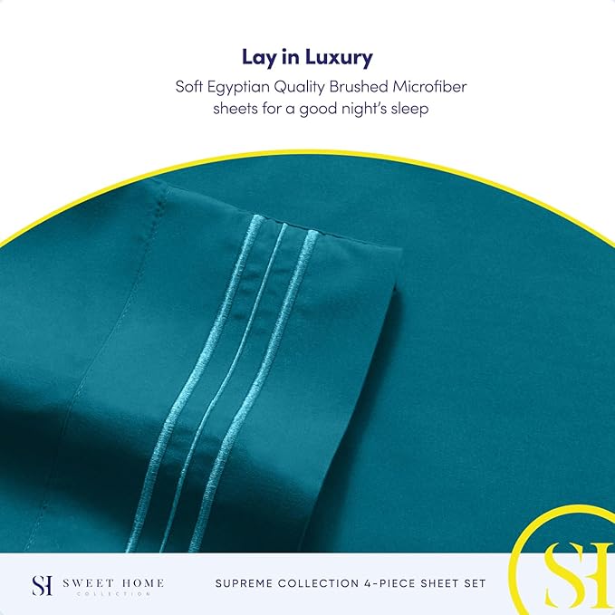 King Size Sheets - Breathable Luxury Bed Sheets with Full Elastic & Secure Corner Straps Built In - 1800 Supreme Collection Extra Soft Deep Pocket Bedding Set, Sheet Set, King, Teal