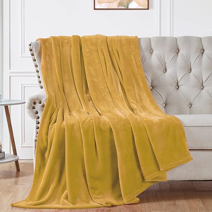 Walensee Fleece Blanket Plush Throw Fuzzy Lightweight (XL-Twin Size 66x90 Honey Gold) Super Soft Microfiber Flannel Blankets for Couch, Bed, Sofa Ultra Luxurious Warm and Cozy for All Seasons