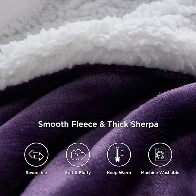 Bedsure GentleSoft Sherpa Fleece Throw Blanket for Couch - Thick and Warm Throw for Girls and Women, Soft Fuzzy Plush Blanket for Winter, Purple, 50x60 Inches