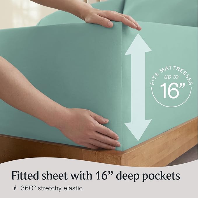 LuxClub 3 PC Sheet Bed Sheets Deep Pockets Wrinkle Free-Kids-Fitted Sheets Machine Washable Hotel Bedding Silky Soft - Light Teal Twin