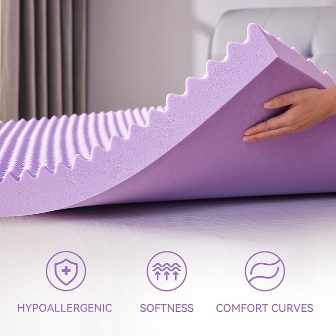 SINWEEK 4 Inch Egg Crate Memory Foam Mattress Topper Queen Size, Soft Mattress Pad for Back Pain Relief, Bed Topper, CertiPUR-US Certified