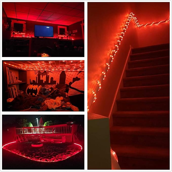 100Ft LED Rope Lights, LED Strip Lights Outdoor Waterproof Decorative Lighting for Indoor/Outdoor, Eaves, Backyards Garden, Halloween and Christmas Decorations(Christmas Red)